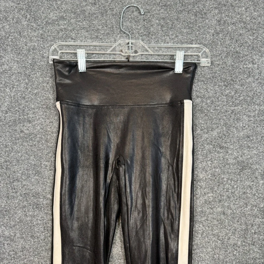 Spanx Leggings Womens Small Black Shiny Side Stripe Shapewear‎ Mid Rise